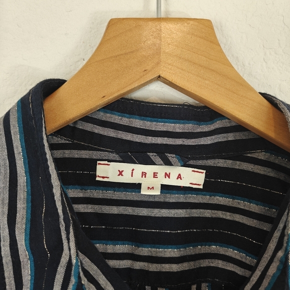 XIRENA Long Sleeve Button Up Poplin Beau Shirt In Night Spark Size Medium - Picture 14 of 16